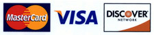 Image of Mastercard, Visa, and Discover logos