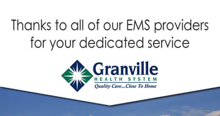 Granville Health System Celebrates EMS Week graphic showing ambulance with sans-serif type above and below