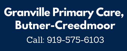White sans-serif type saying Granville Primary Care OB GYN on navy blue background