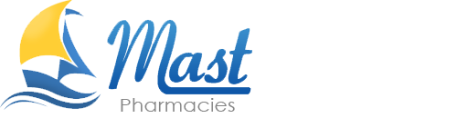 Mast Pharmacies logo. A yellow and blue sailed sailboat next to the word 