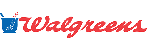 Walgreens logo. Walgreens in red script and next to a blue mortar and pestal.
