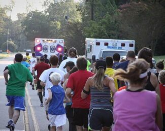 Photo of 4th Annual Granville Ambulance Chase attendees on street